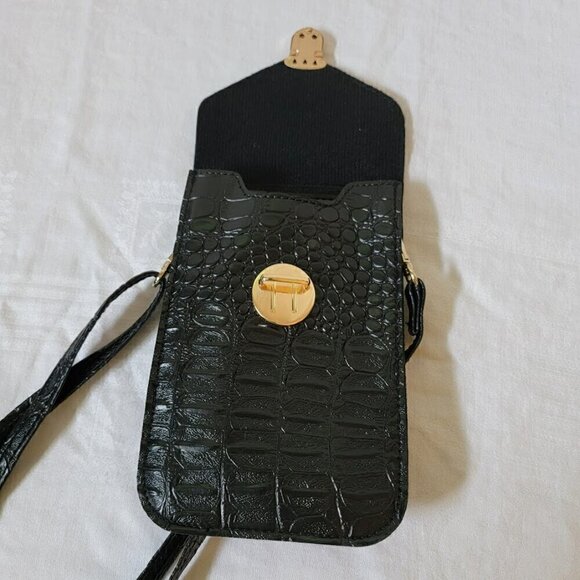 Black Vegan Leather Cell Phone Crossbody Sling - Picture 5 of 7